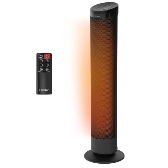 Lasko CT30300 Black 1500W 3-Speed Oscillating, Remote, Timer Ceramic Tower Space Heater, 30"