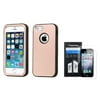 Insten Dual Layer Hybrid Shockproof Case For iPhone SE 5 5s - Rose Gold/Black (+ Front & Back Clear Protector) (2-in-1 Accessory Bundle)