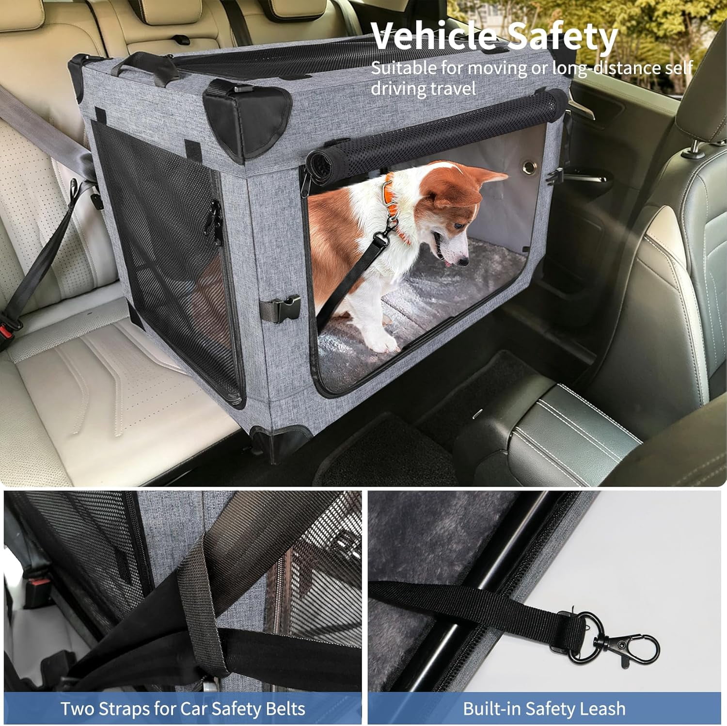 Collapsible Dog Crates for Large Dogs Portable Soft Sided Travel Dog Carrier for Indoor & Outdoor, 4-Door Foldable Pet Kennel with Durable Mesh Windows (Gray, 30.0" L x 20" W x 20.0" H)