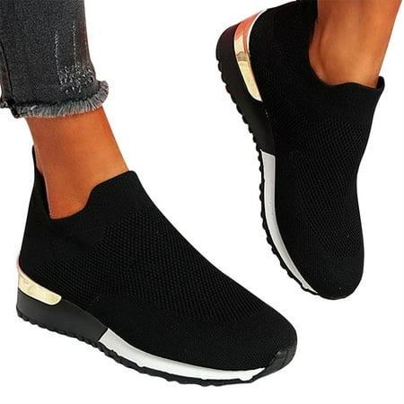 

SHENGXINY New Spring Knitting Socks Shoes Women 2022 Mesh Breathable Platform Sneakers Slip on Flat Casual Loafers Ladies Vulcanized Shoes