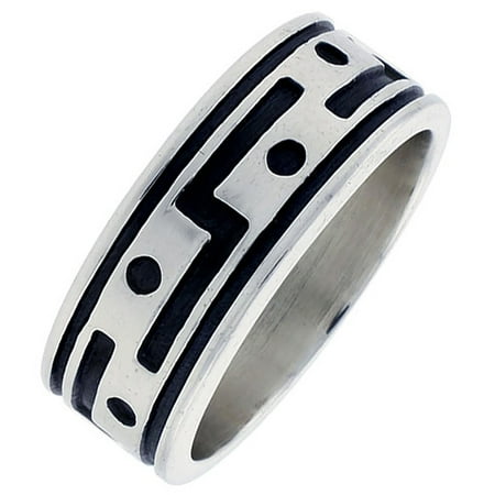 Sterling Silver Native American Design - Sterling Silver Native American Pattern Ring Southwestern Design Handmade 5/16 inch wide