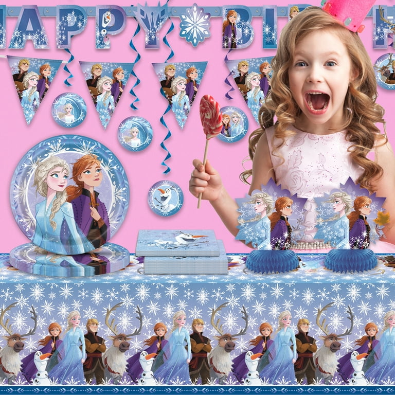 Frozen Elsa Birthday Party Supplies | Frozen Birthday Decorations |  Includes Frozen Plates and Napkins, Banner, Tablecloth, Centerpieces and  Decor 
