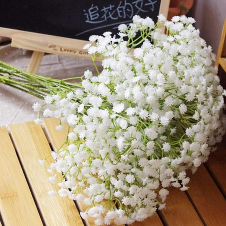 cutepul Artificial Baby Breath Flowers 24PCS, White Real Touch Simulation  Gypsophila Bouquet Ribbon Hair Decoration Ornaments Home Garden Office