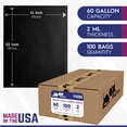 thumbnail image 3 of Ox Plastics 60 Gallon 2 Mil Extra Large Heavy Duty Contractor Bags, Made in USA, Trash Bag (Black, 100 Bags), 3 of 7
