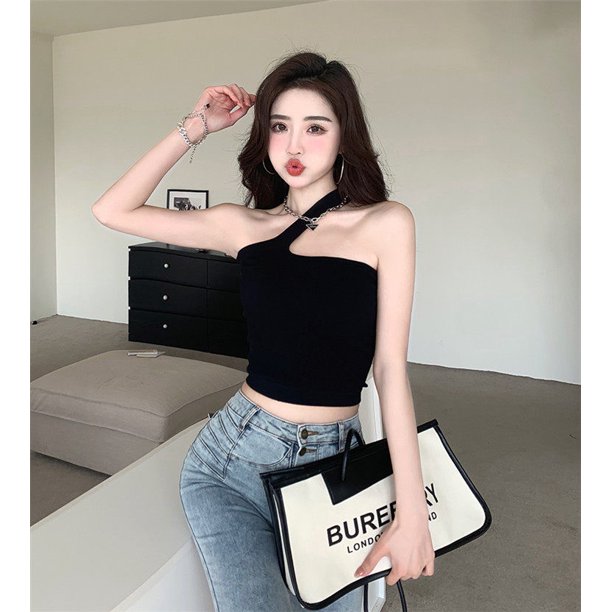 VISgogo, chaleco de punto informal para mujer con almohadillas para el pecho, camisetas de tubo de ombligo expuestas con cuello barco de Color sólido a la moda VISgogo moda