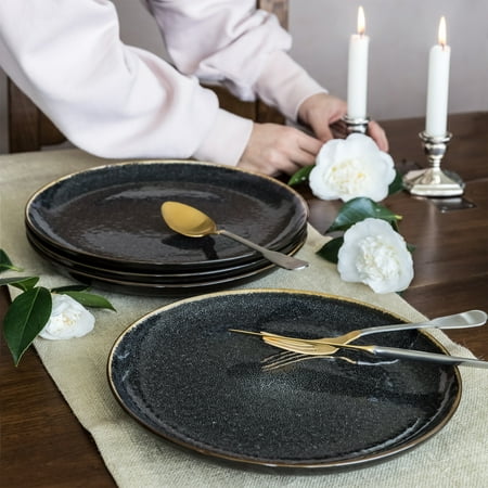 Black Rimmed Dinner Plate - Better Homes & Gardens Burns Dinner Plates, set of 4, Black
