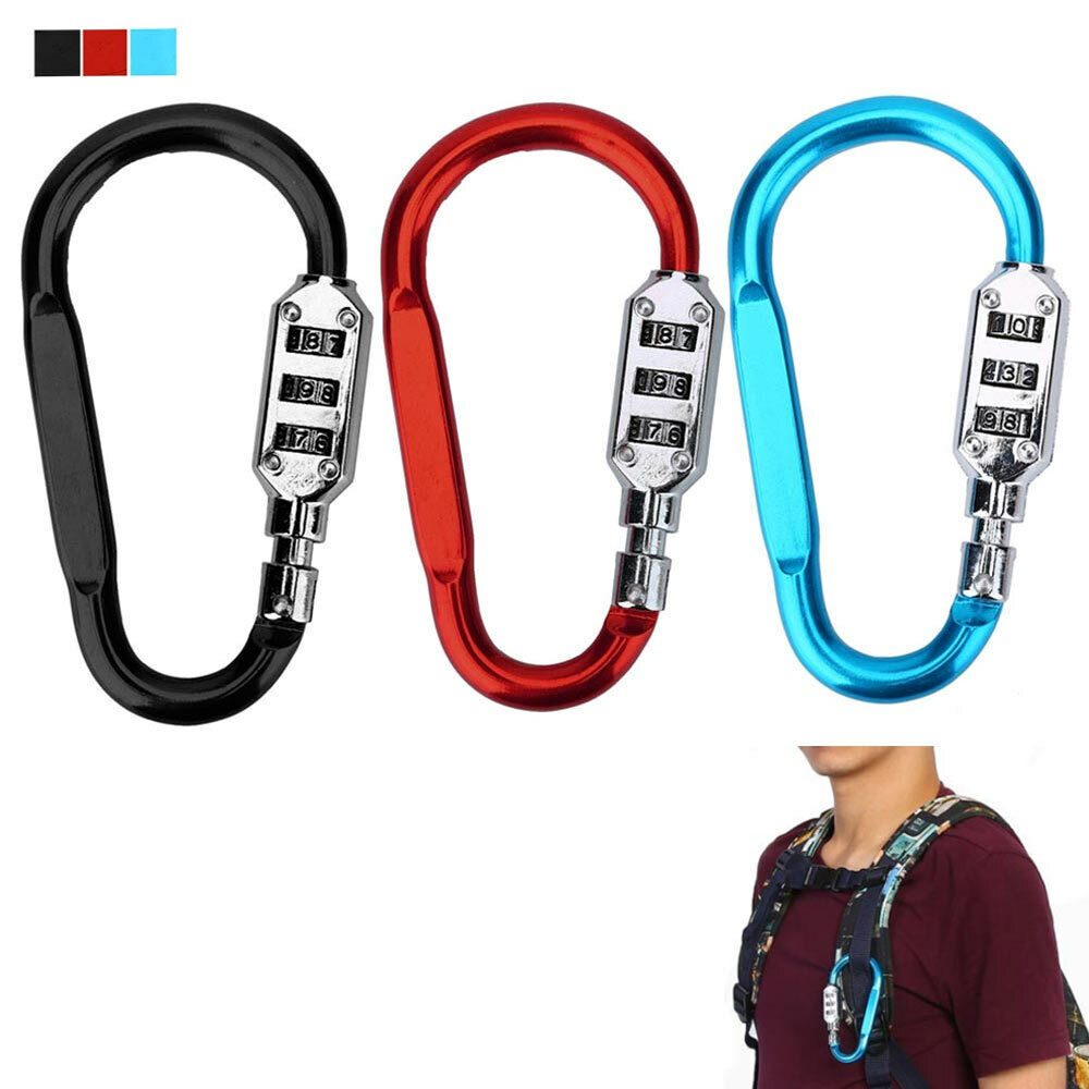 3 Pack Combination Lock Carabiner 3 Dial Digit Luggage Travel Baggage
