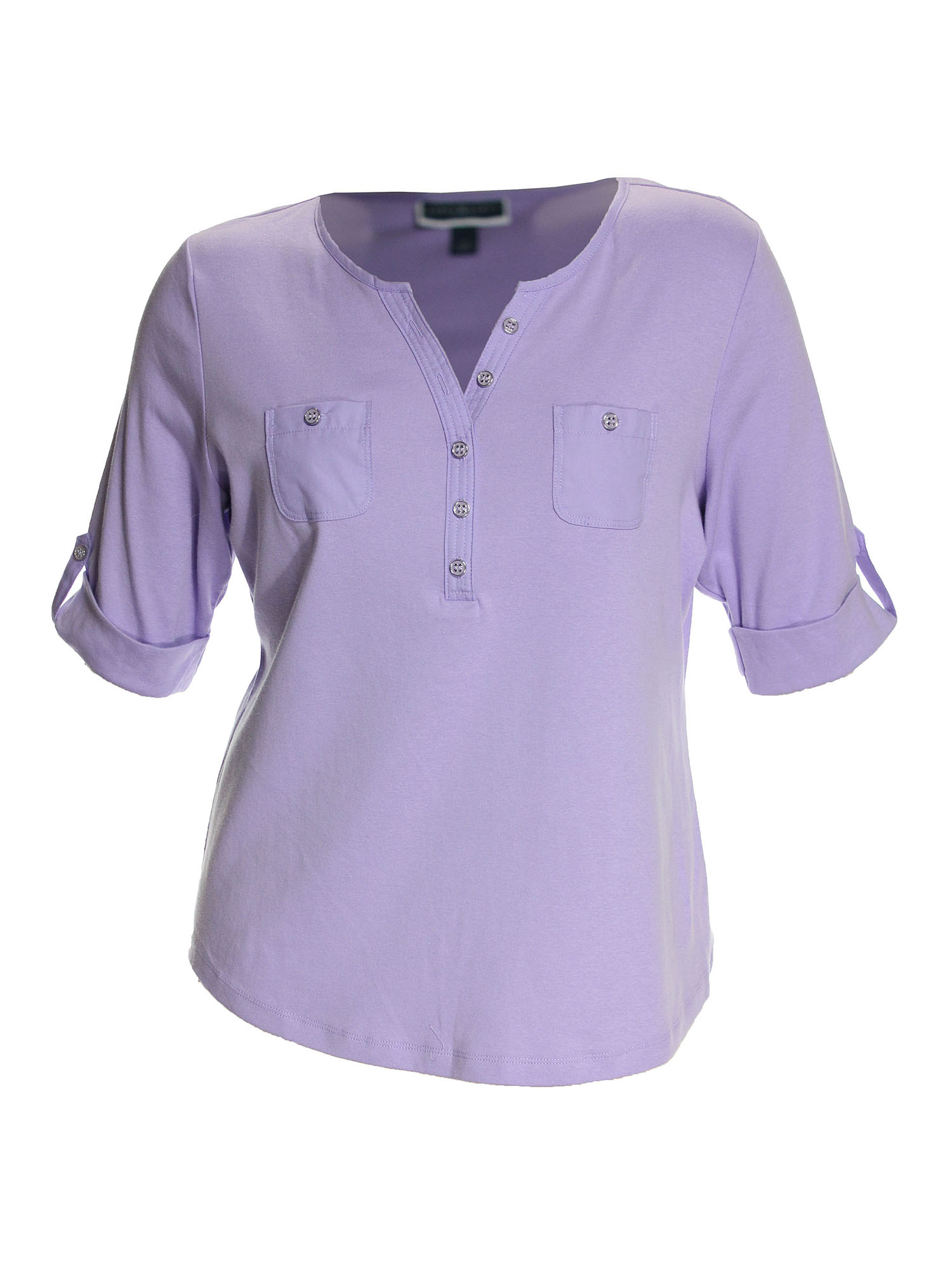 Karen Scott Women's Plus RollTab Sleeve Henley Shirt 0x Lilac Sachet