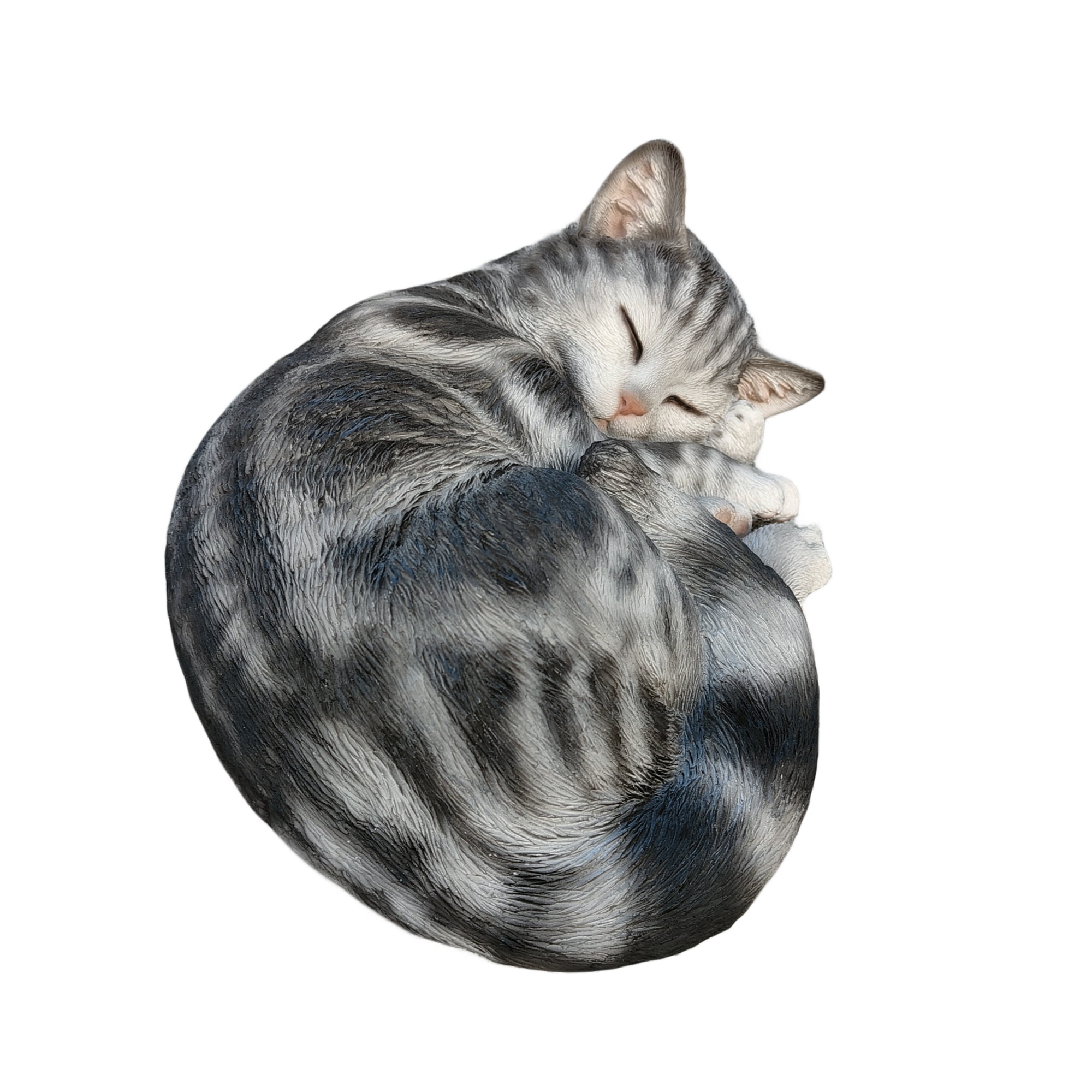 Hi-Line -Tabby Dreams: Enchanting Black & White Polyresin Sleeping Cat Figurine