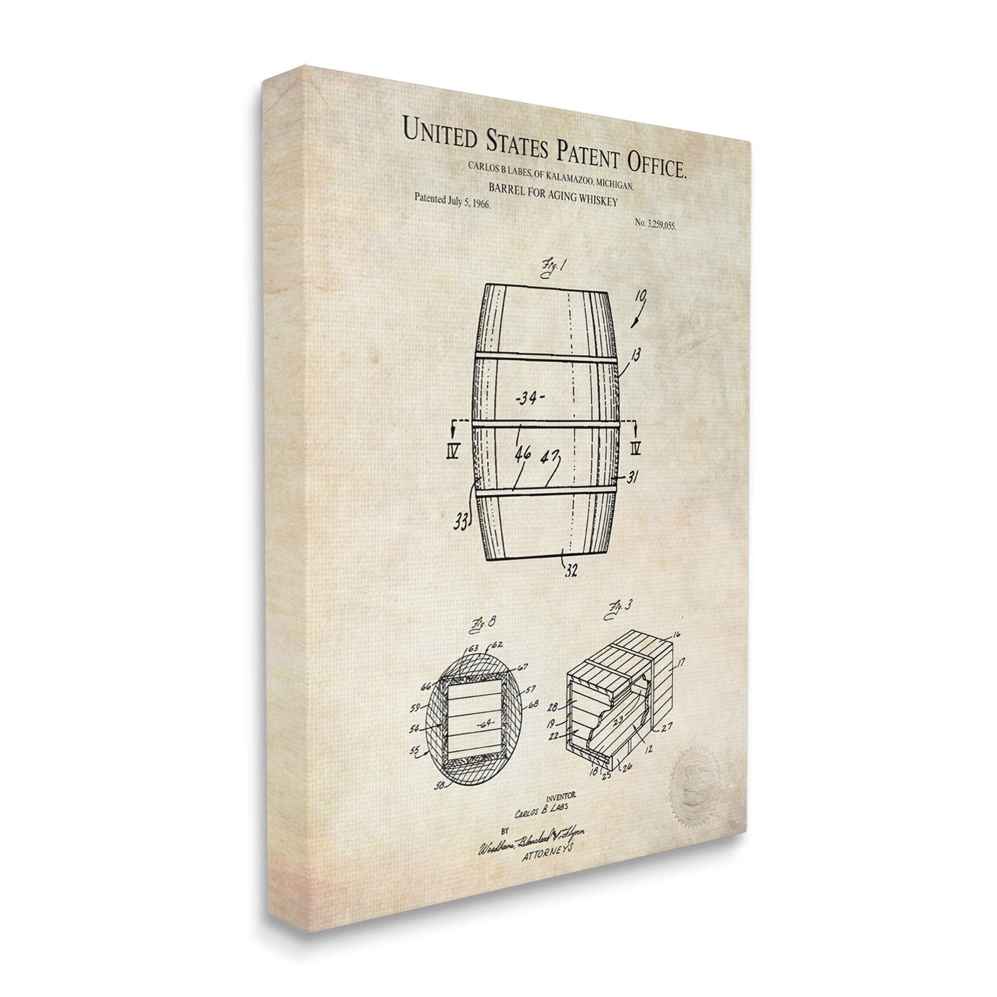 Stupell Industries Whiskey Aging Barrel Liquor Diagram Patent Design Canvas Wall Art, 24 x 30, Design by Karl Hronek