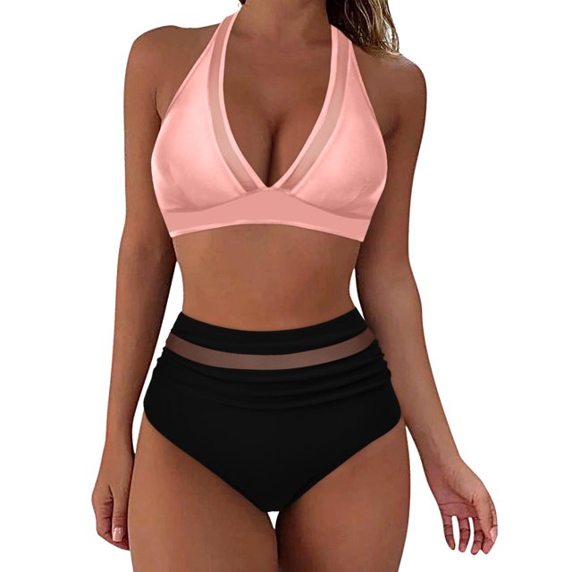 Fvwitlyh Bathing Suits Women Bikini Women High Waisted Bikini Push Up Two Piece Swimsuits Vintage Swimsuit Two Piece Retro Ruched High Waist Print Bikini Set