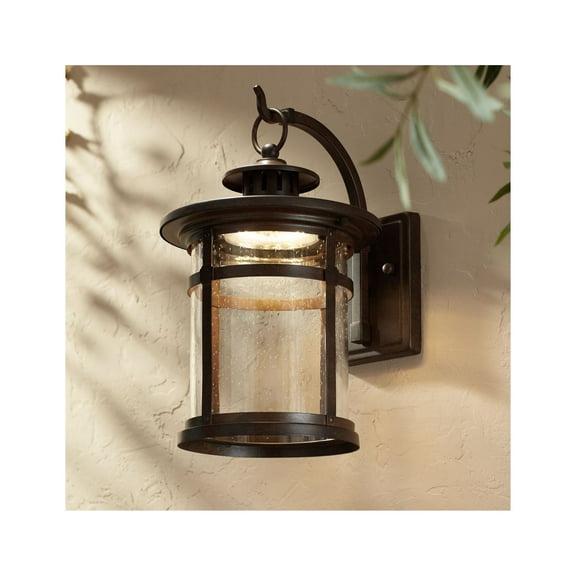 Franklin Iron Works Rustic Outdoor Wall Light LED Bronze Hanging Lantern Sconce Fixture for House Deck Porch Patio