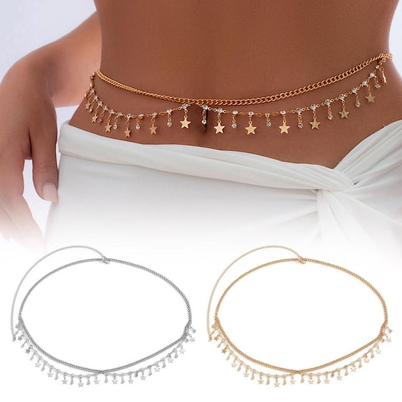 FurNest Metal Decorative Waist Chain Bikini Rhinestone Chain Multi Layers Body Cha