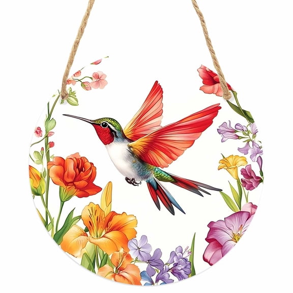 Spring Floral Round Front Door Welcome Sign, 5.9 Inch Wall Hanging Decor for Indoor Outdoor, Pastoral Summer Botanical Flowers Birds Home Porch Hanger Decorations for Holiday Gift