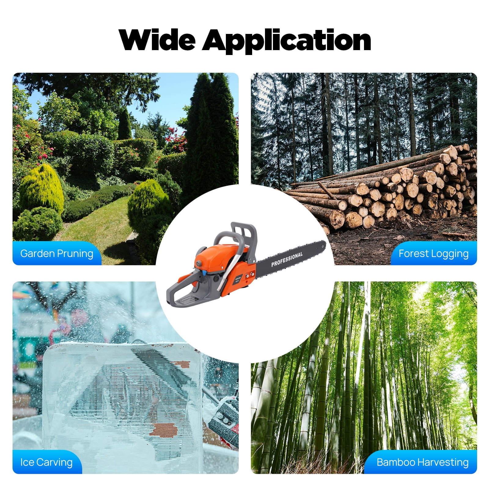 2.8kw 60cc Orange Gas Chainsaw,22in Max Cut,2-Stroke Air-Cooled,Cordless,Safe & Comfortable,Ideal for Garden & Logging