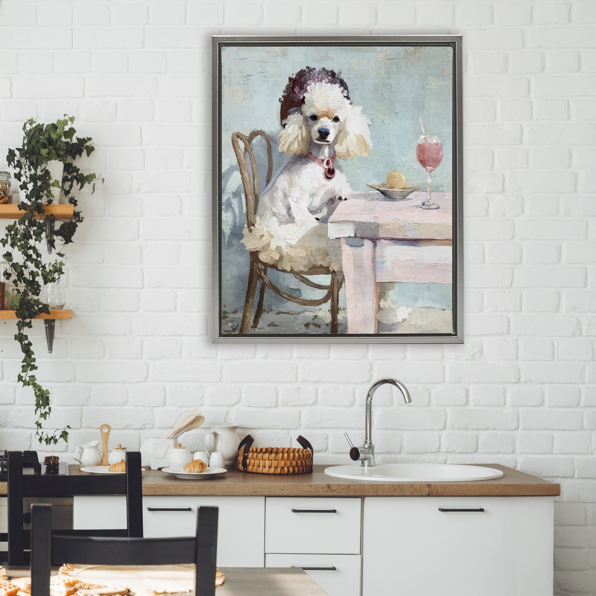Stupell Industries Ladies Who Lunch Poodle Gray Framed Floater Canvas Wall Art, design by Annabelle Hall