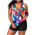 thumbnail image 2 of XUNKUSGA Plus Size Women's Tankini Swimsuits Fashion V Neck Halter Swimsuit for Women Classic Soild Color Flowy Swim Tops with Boy Shorts for Beach,Purple,2XL, 2 of 7