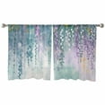 thumbnail image 3 of Green Botanical Sheer Curtains 54 Inches Length 2 Panels Set, Window Sheer Curtains for Living Room/Bedroom, Watercolor Spring Floral Oil Painting Elegant Light Filter Rod Pocket Curtain 52''x54''x2, 3 of 7