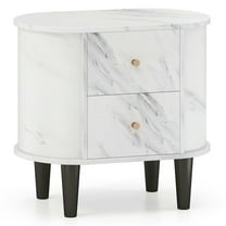 GVN Modern Faux Marble Nightstand with 2 Drawers, Bedside Table with Storage for Living Room, Bedroom, White