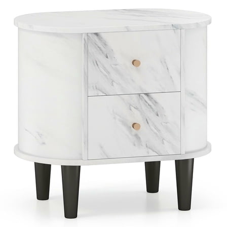 GVN Modern Faux Marble Nightstand with 2 Drawers, Bedside Table with Storage for Living Room, Bedroom, White