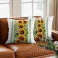 thumbnail image 3 of Sunflower Throw Pillow Cover Summer Country Yellow Floral Daisy Leaf Green Striped Cotton Linen Cushion Cover Throw Pillow Case with Invisible Zipper for Couch Sofa Bed Chair Car 16x16 Inch, 3 of 14