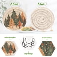 thumbnail image 4 of Yayeee 6 PCS Drink Coasters with Holder Set Woven Absorbent Round Tabletop Hot Pad, Brown Christmas Trees, 4 of 7