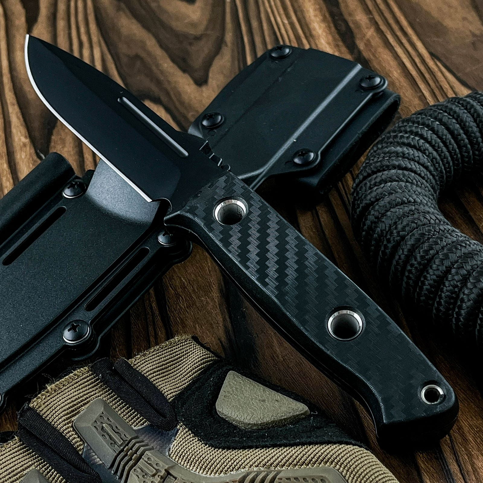 D2 Steel Fixed Blade EDC Utility Knife with Kydex Sheath, Nylon Fiber Handle for Outdoor Camping Hiking Everyday Use