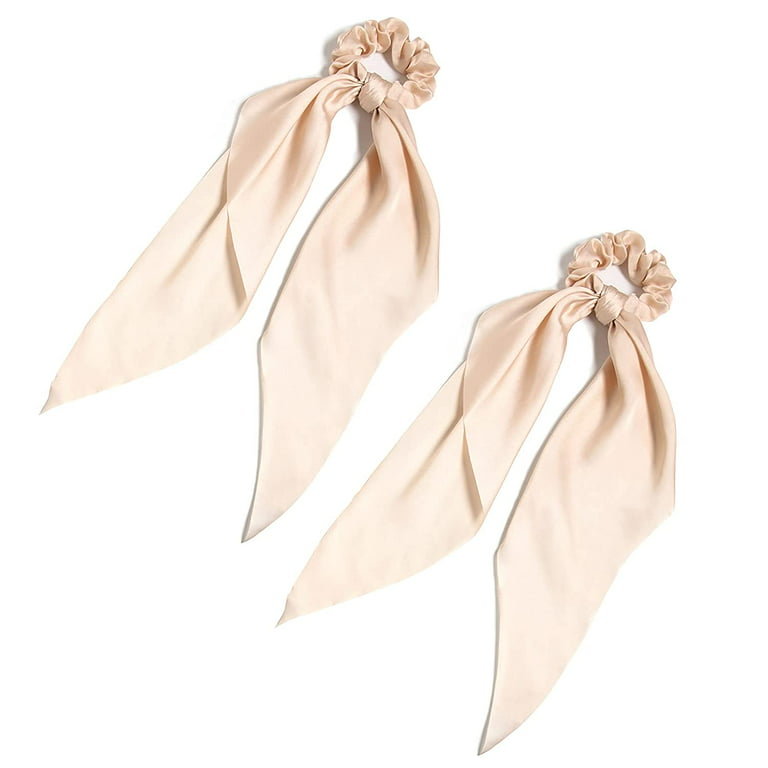  Pack of 2 Knotted Bow Hair Scrunchies Elastic Hair Scarf Hair  Ties Bands Silky Satin Hair Ribbon Scrunchy Ponytail Holder for Women and  Girls (White) : Beauty & Personal Care