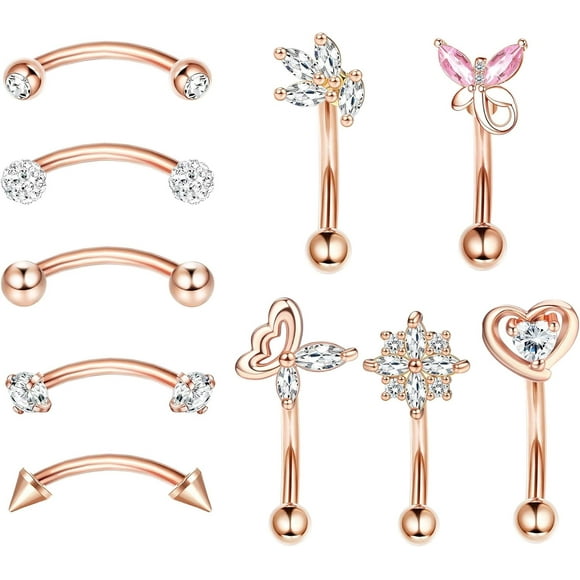 shiyou-10Pcs Eyebrow Piercing Jewelry Eyebrow Rings 16G Curved Barbell Cartilage Earring Lip Belly Rings Daith Rook Earrings Helix Conch Piercing Tragus Earrings for Women Men