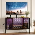 thumbnail image 3 of Roromall Industrial Coffee Bar Cabinet with LED Lights and Power Outlets, Wood Liquor Cabinet w/Doors, Glass Holders & Storage, Mini Coffee Bar for Home Dining Living Room, 3 of 7