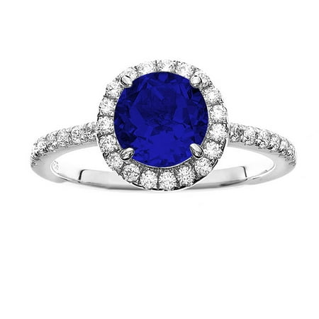 5th & Main Platinum-Plated Sterling Silver Round-Cut Blue Obsidian Pave CZ Ring