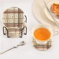 thumbnail image 3 of Yayeee 6 PCS Drink Coasters with Holder Set Woven Absorbent Round Tabletop Hot Pad, Cream Plaid, 3 of 7