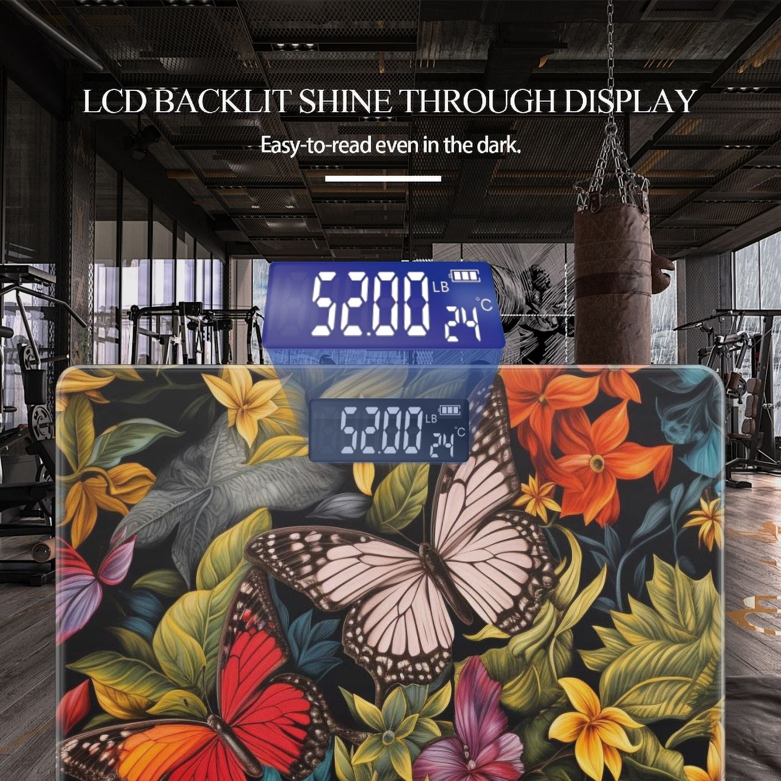 High Precision Body Weight Scale Smart Bathroom Scales with Large LCD Display(400lbs),Decorative for Bedroom-Butterflies And Flowers With Rich Colors And Detailed Textures