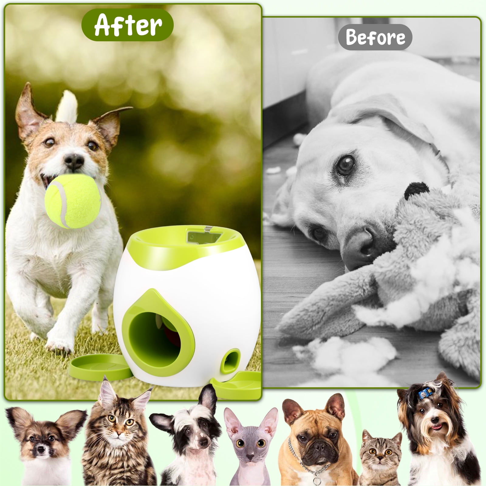 Dog Ball Launcher Interactive Puppy Ball Thrower Machine with Automatic Treat Dispenser Fun Dog Training Toys for Indoor Outdoor