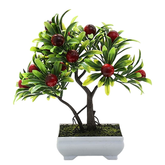 Plantas en macetas con frutas artificiales, plantas verdes artificiales, adornos familiares creativos, plantas en macetas
