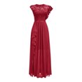 thumbnail image 4 of Lovskoo Wedding Guest Dresses for Women Evening Gown Trendy Summer Lace Patchwork Solid Round-Neck Sleeveless Vest Long Cocktail Dresses 2023 Claret, 4 of 6