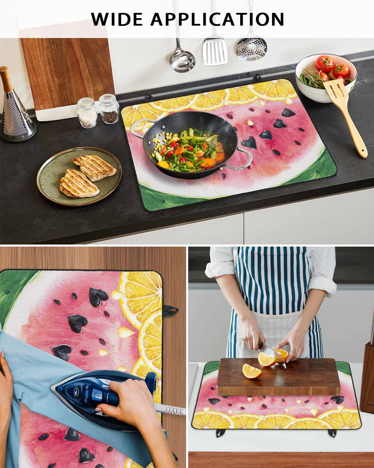 nqOlkjepod Large Induction Cooktop Protector Mat 28.5"x20.5", Red Watermelon Stove Top Covers for Electric Stove, Yellow Lemon Summer Fruit Country Stove Burner Cover Mats, Glass Top Stove Cover