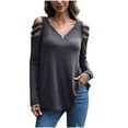 thumbnail image 2 of Lilgiuy Women Casual Long Sleeve V-Neck Zipper Hollow Out T-Shirt Blouse Tops Femme Streetwear Chic Tees, 2 of 4