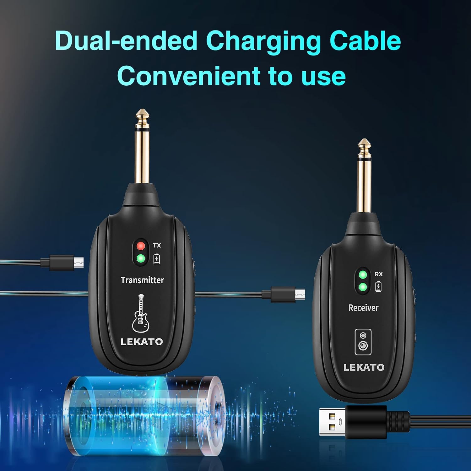 LEKATO A8 Wireless Guitar System Built-in Rechargeable 4 Channels Wireless Guitar Transmitter Receiver for Electric Guitar Bass Violin