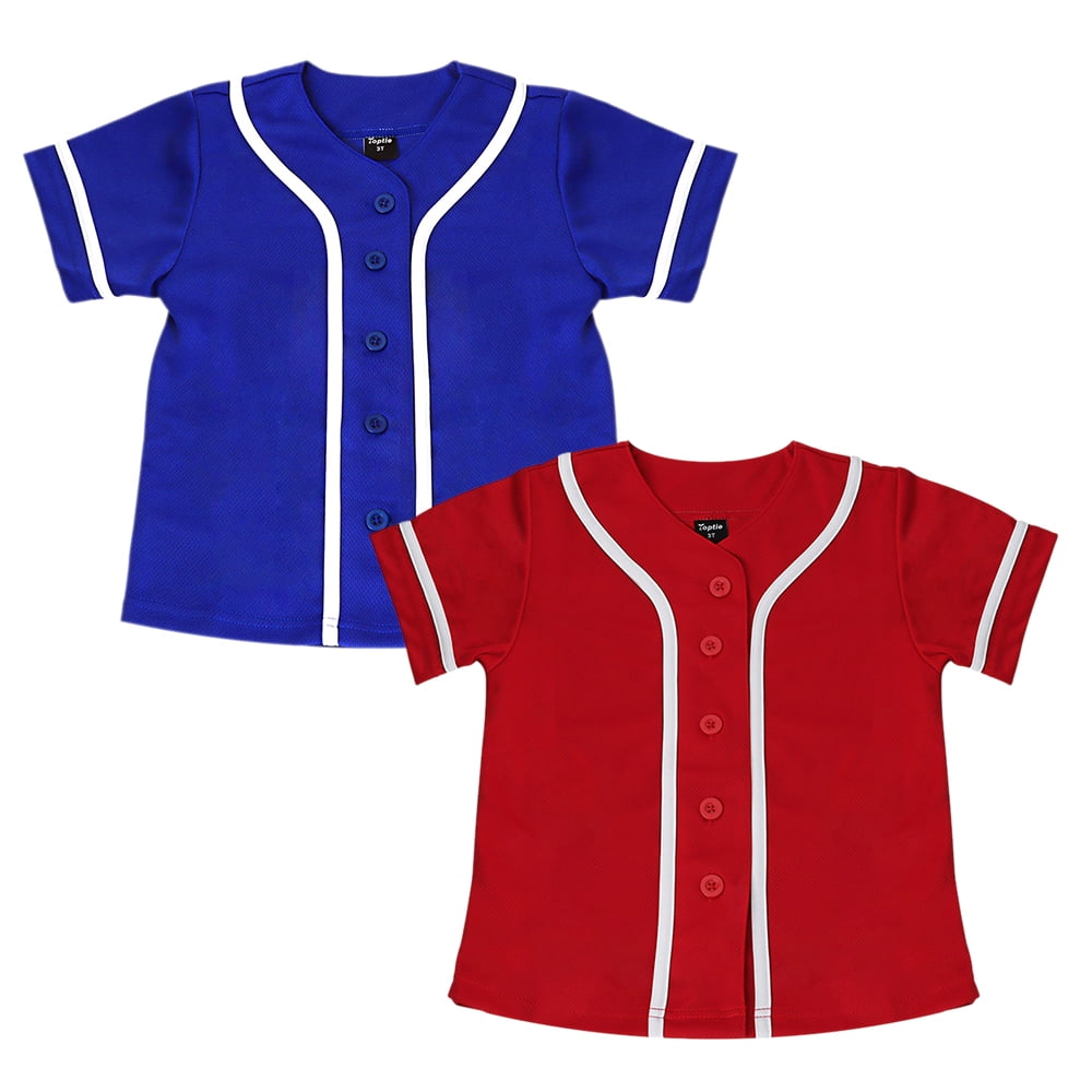 Toptie 2 Pack Kids Baseball Jersey Boy's Button Down Sport T Shirts  Tops-Blue Red-3T 