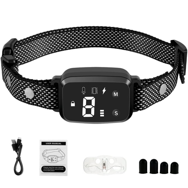 Dog Bark Collar USB Charging Anti Barking Training Collar IP65 Waterproof Dog Barking Control Device with Intensity Beep Vibration Automatic Bark Collar Reusable 4 Modes for Dogs