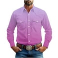 thumbnail image 3 of DDAPJ pyju Western Cowboy Shirts for Men Gradient Print Long Sleeve Cotton Work Shirt Regular Fit Casual Button Down Shirts with Two Pockets Hot Pink S, 3 of 9