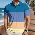 thumbnail image 2 of Garbnen Polo Shirts for Men Short Sleeve Striped Color Block Collared Henley Shirts for Men Lightweight Breathable Casual Summer Beach Vacation Golf Shirt Men Blue 4XL, 2 of 7