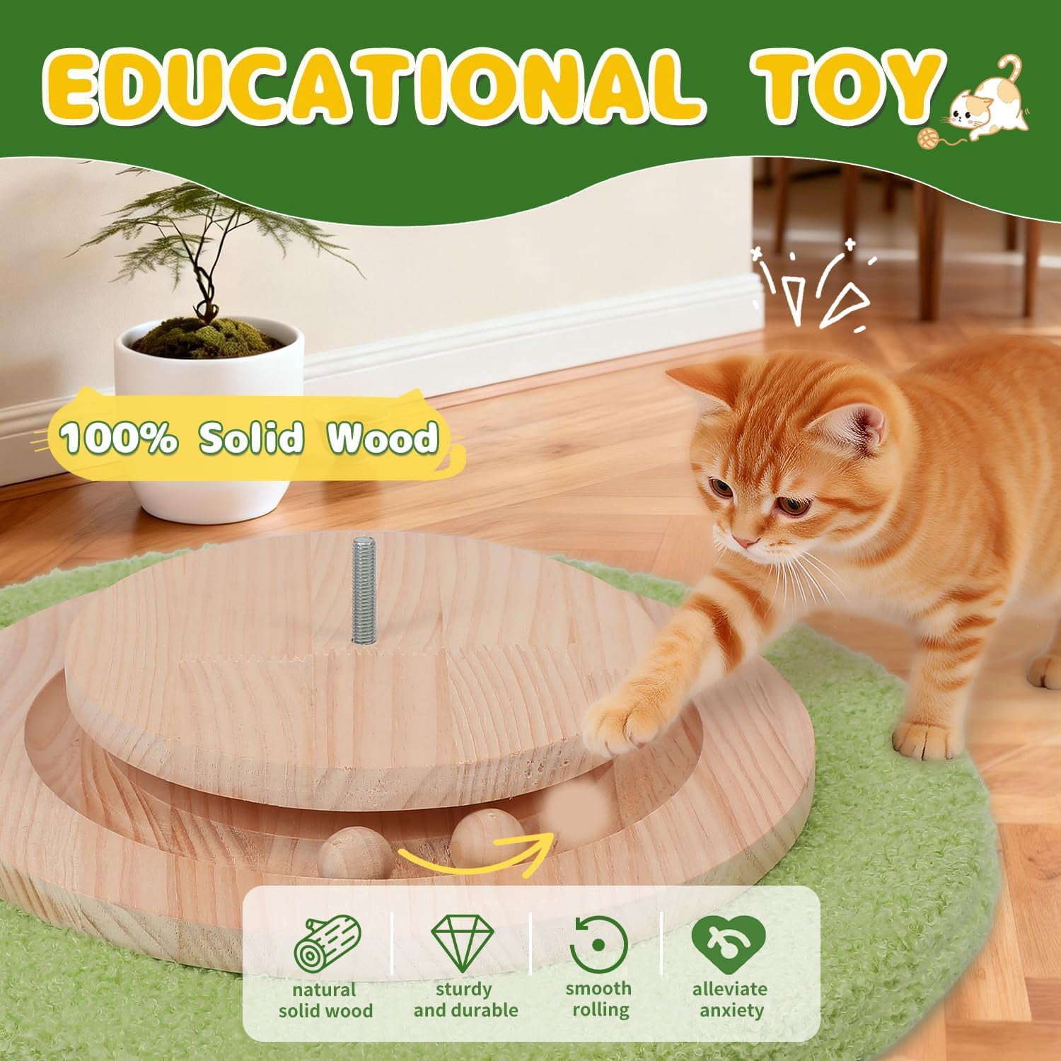 41 Inch Tall  Scratching Post with Rotating Ball and Wood Toy for Indoor Cats