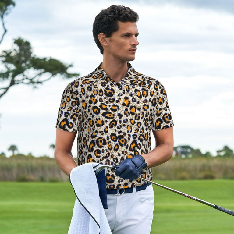 Kdxio Leopard Print Men's Short Sleeve Polo Shirt,Midweight Men's