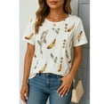 thumbnail image 4 of SOMER Women's Feather Print Blouse Casual Short Sleeve Crewneck Loose Fit Summer Tops for Vacation and Going Out, White, 4 of 7