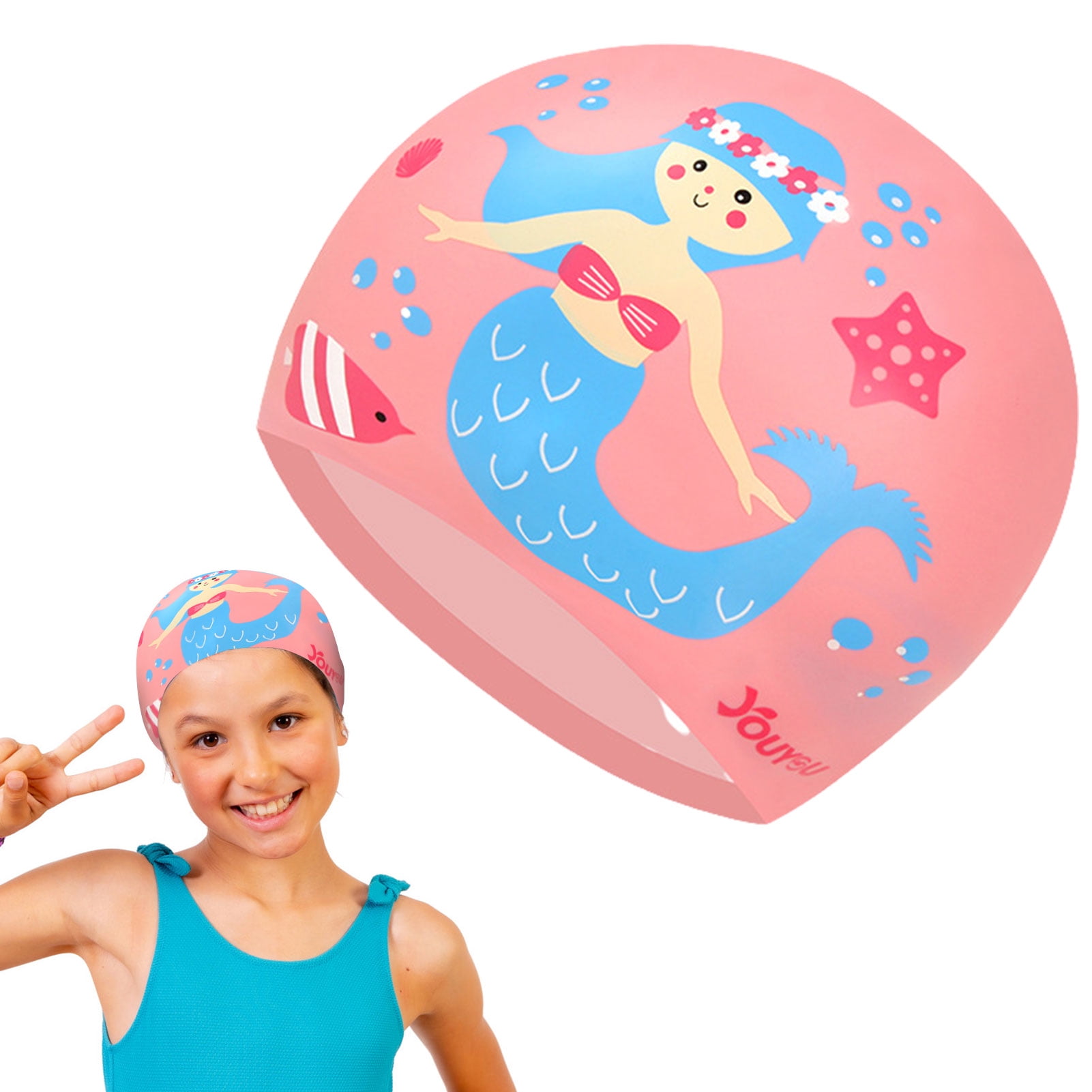 Kids Cartoon Swimming Silicone Hat Toddlers Swim Cap Junior Boys & Girls 