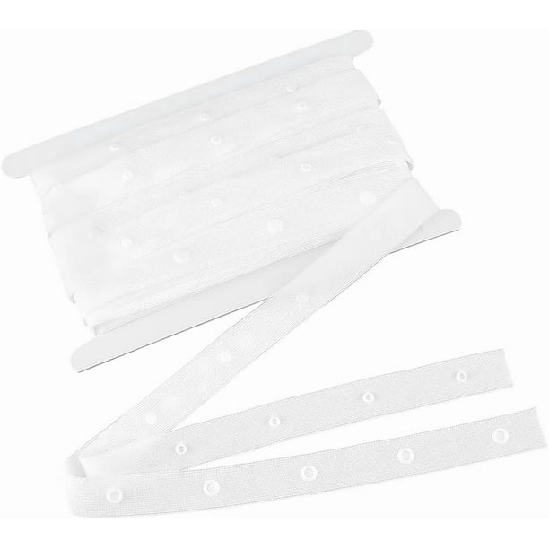 10 yardas de cinta blanca con botones a presión, broches de plástico para coser, tiras de broches.