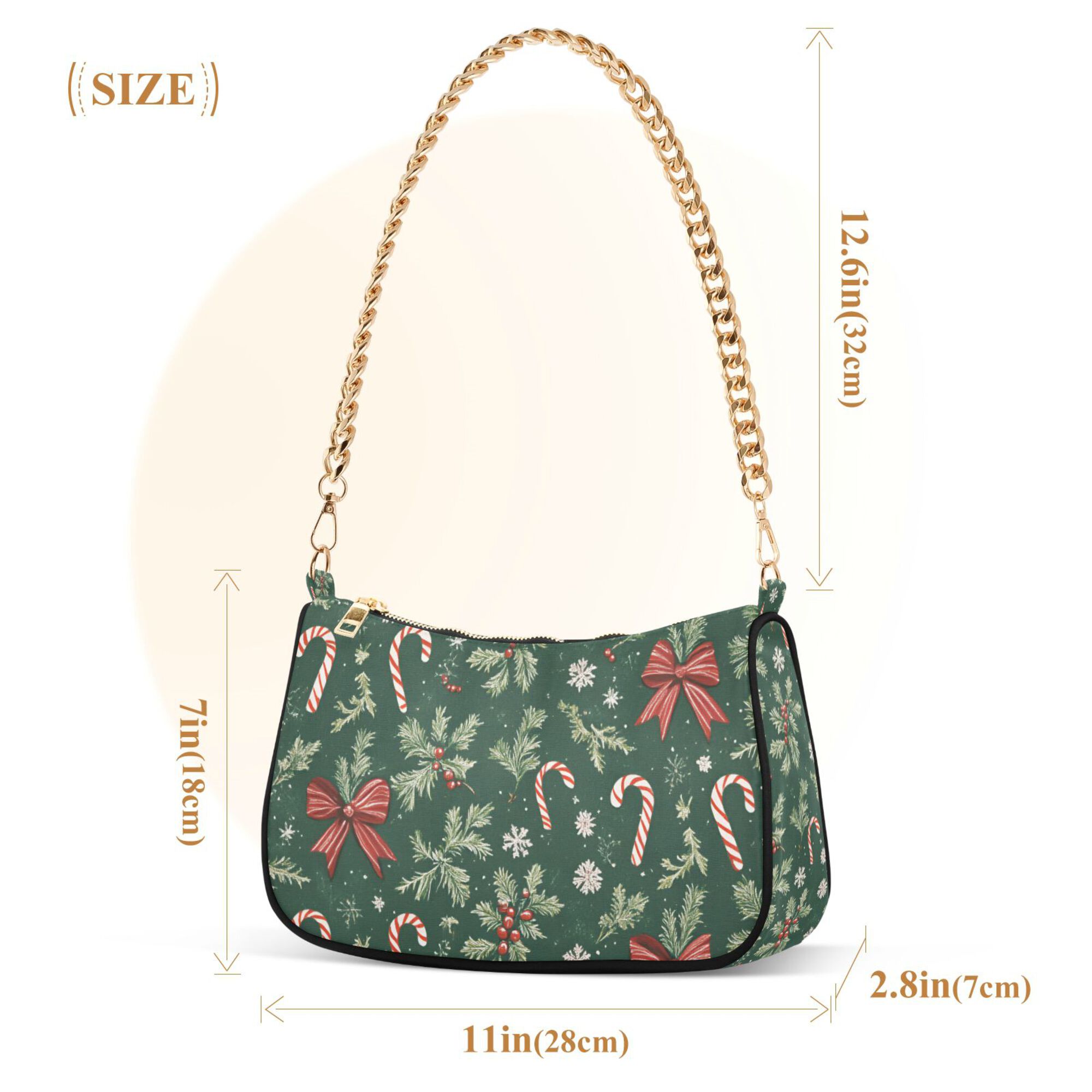 FORMRS Womens Shoulder Bag with Chain Strap Clutch Purse Cute Tote Handbag, Christmas Candy Cane