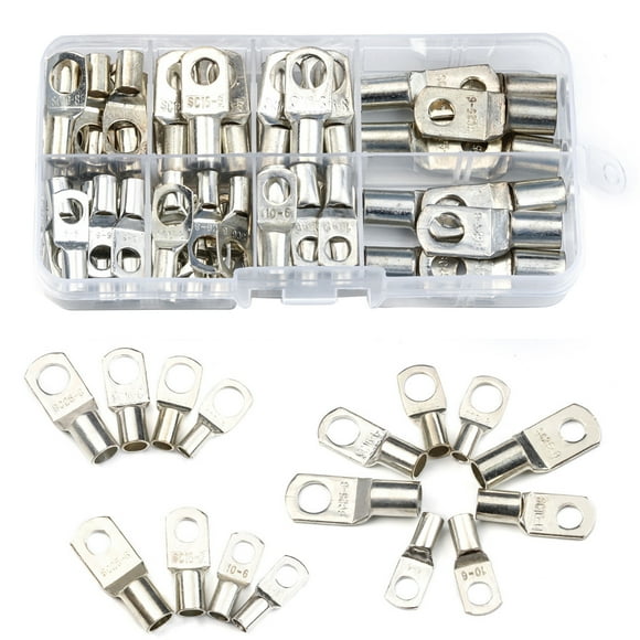 60PCS Heavy Duty Cable Closed End Tubular R-ing Terminals Connectors Copper Wire Lugs Eyelets Tubular